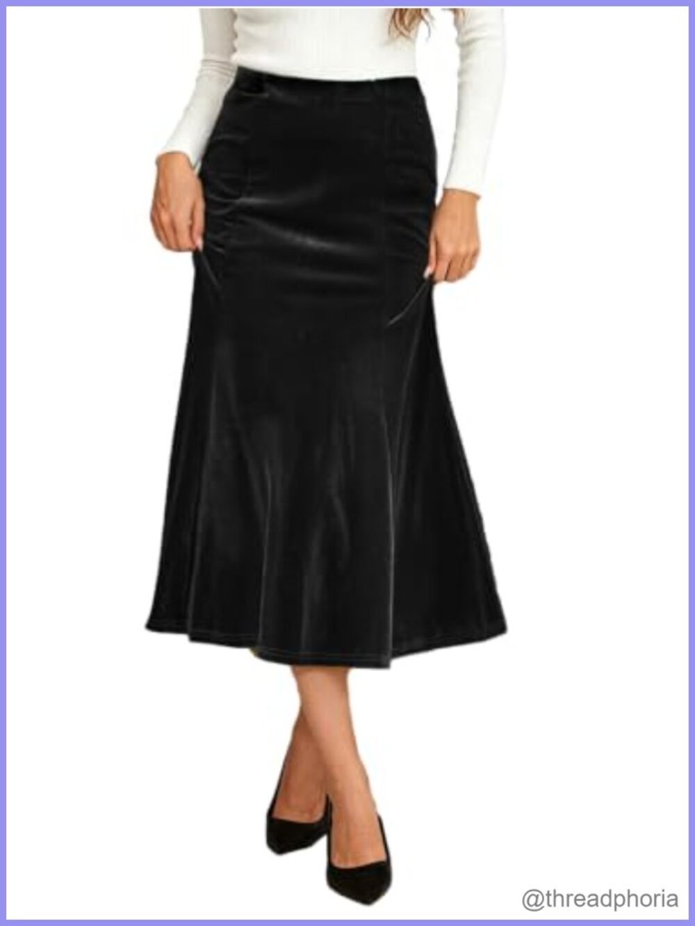 Velvet Mermaid Midi Skirt Bodycon High Waist Fishtail Hem Formal